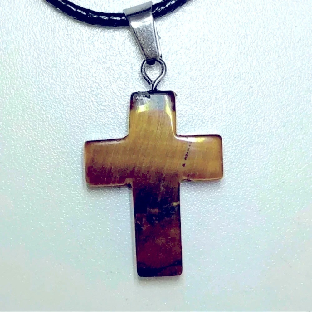 Tiger Eye Cross Natural Braided Stainless Steel Necklace NWT